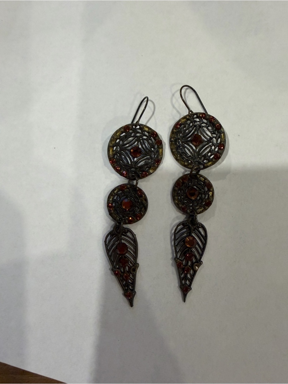 Delicate Garnet-Tone Filigree Drop Earrings